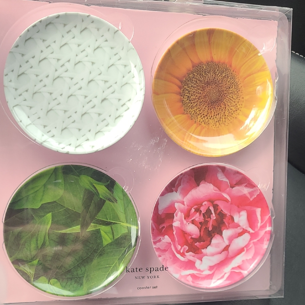 Kate Spade Patio Floral Melamine Coaster Set of 4 use indoors or outdoors NIB